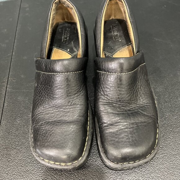 BORN Black Leather Wedge Mule Clogs Women's Slip On Comfort Shoes Sz 8 Nursing - Picture 3 of 10